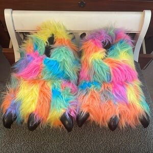 Multi-Colored Faux Fur Novelty Slippers, Size S/M